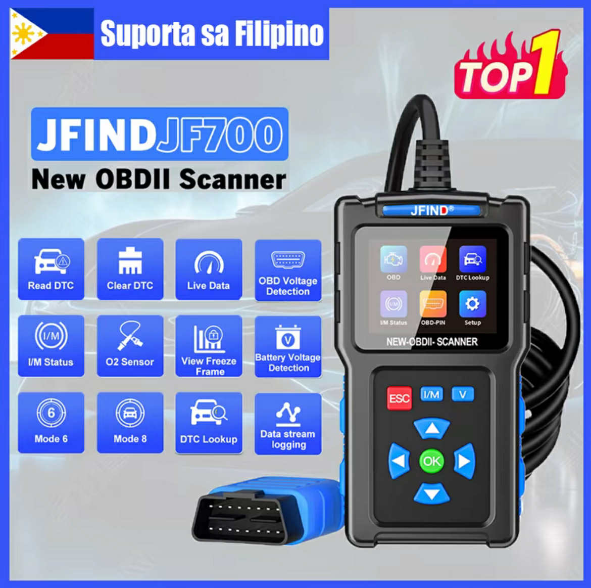 JF700 Car Motorcycle OBD2 Scanner Engine Tester for Honda Nissan OBD Pin Voltage Analyzer ELM 327