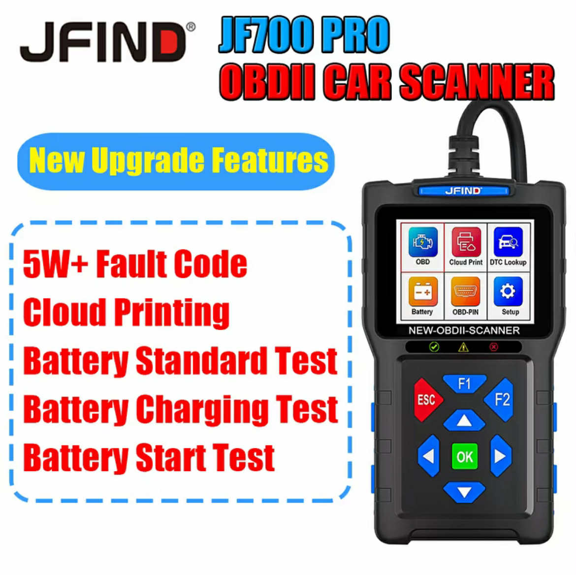 JF700 Car Motorcycle OBD2 Scanner Engine Tester for Honda Nissan OBD Pin Voltage Analyzer ELM 327