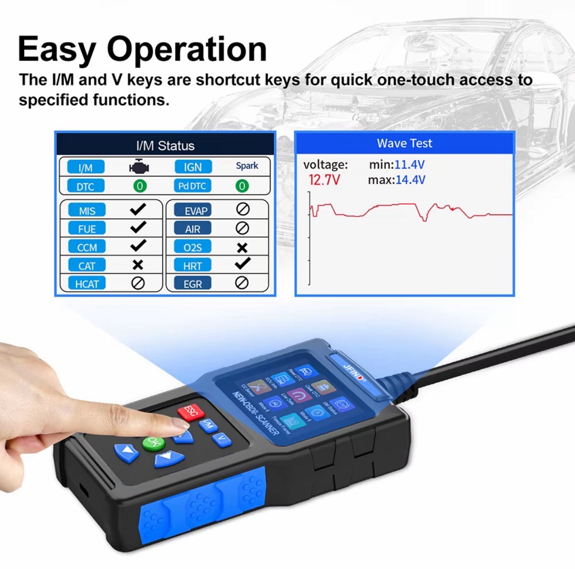 JF700 Car Motorcycle OBD2 Scanner Engine Tester for Honda Nissan OBD Pin Voltage Analyzer ELM 327